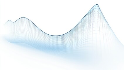 Abstract wave graphic, light blue grid pattern, smooth curves.  Complex, flowing design elements