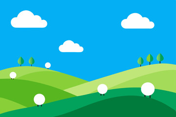 rolling hills dotted with grazing sheep under 