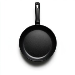 Black frying pan isolated on white background, top view