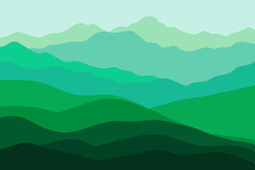 rolling mountain foothills with layers of green 