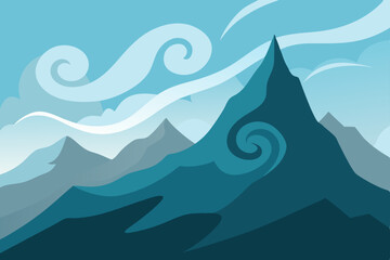 rugged mountain ridge with swirling fog and wind   