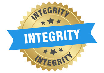 integrity. integrity round blue and gold label isolated on transparent background