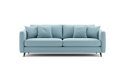 Fototapeta premium Jasnoniebieska sofa z poduszkami na białym tle