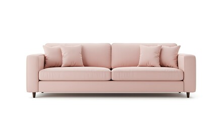 Fototapeta premium Elegant pink sofa with cushions isolated on white background