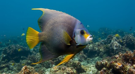 Obraz premium Angelfish swims gracefully in coral reef