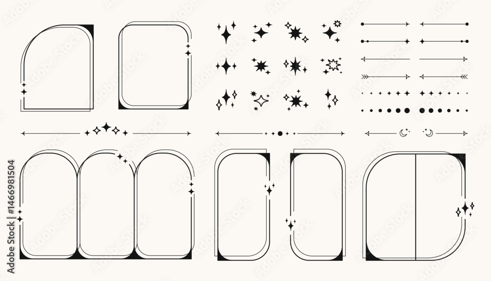 Poster retro y2k frames, symbols and shapes, futuristic abstract frames and symbols with arrows, blinking s