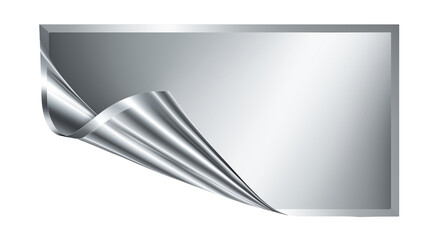 shiny silver sticker with corner peel effect isolated on white background