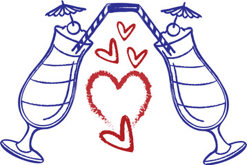 Romantic Hand-Drawn Cocktail Glasses Collection – Cheers & Love Concept