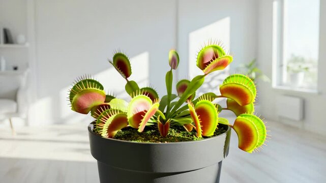 Venus flytrap plant thriving in a bright indoor setting  