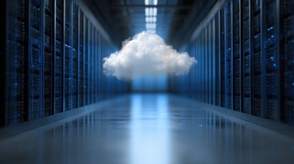 Digital cloud computing in a server room environment.
