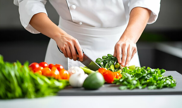 Chef Chopping Fresh Vegetables in a Modern Kitchen - Powered by Adobe