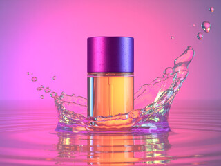 Luxury Perfume Bottle with Purple Cap and Splash Effect