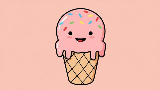 melted ice cream flat vector video on isolated pink background