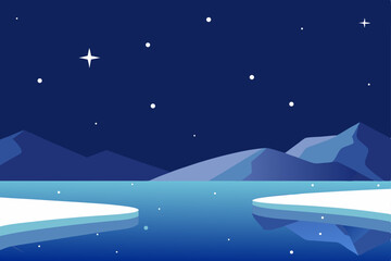 starlight twinkling above a frozen lake in deep 