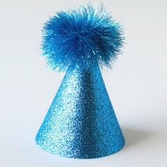 Shiny blue glitter party hat with pom pom for celebration
