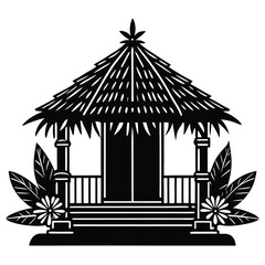 Traditional Village House Silhouette Vector with Thatched Roof and Mud Walls Representing Rural Lifestyle and Native Architecture