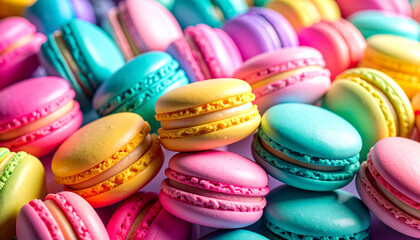 Fototapeta premium Colorful macarons displayed in close-up dessert photography bright studio environment