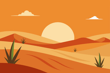 sunset over windswept dunes and scattered desert 