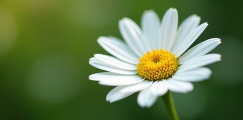 Single white Marguerite daisy, delicate petals, vibrant yellow center , purity, beauty