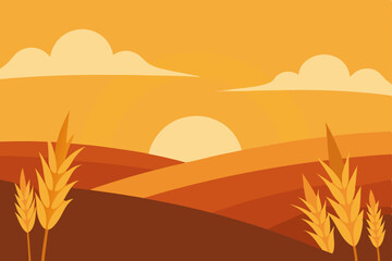 sunset sky over wheat fields waving in golden light.svg