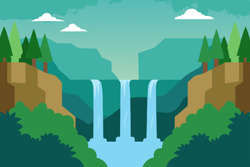 Fototapeta premium towering cliffs with waterfalls cascading into 