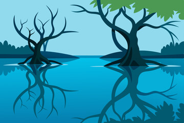 tranquil mangrove lagoon with reflections 