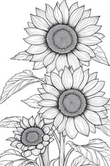 Fototapeta premium Sunflowers in monochrome line art design Generative AI