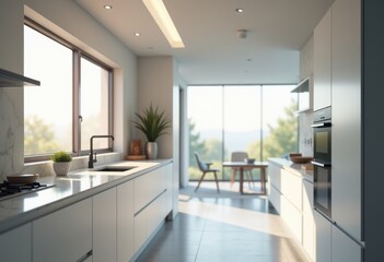 high tech smoke detector sleek modern kitchen design innovative safety technology bright interior, smart, device, internet, alarm, detection, wireless