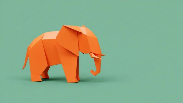 Orange Origami Elephant on Teal Background: A Study in Geometric Animal Art