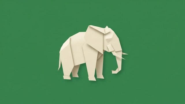 elephant origami flat vector video on isolated green background