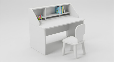 Fototapeta premium White Modern Childrens Desk and Chair Set Perfect for Study and Play on white background