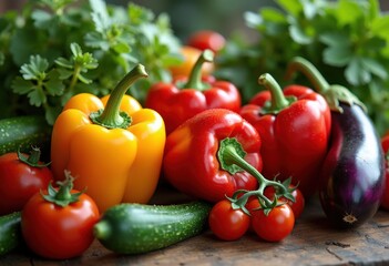 vibrant colorful vegetable flat lay composition fresh produce natural lighting organic colors, arrangement, overhead, healthy, ingredient, leafy