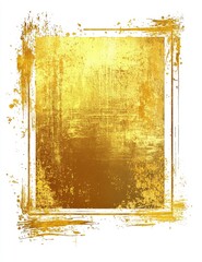 Gold textured rectangle frame with distressed edges.  A golden,  slightly mottled,  rectangular shape with a  rough,  brush-stroke border.  The inside has a  blurred,  gold  background