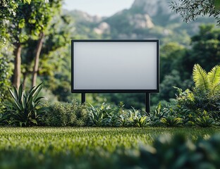 Empty sign in lush green garden setting
