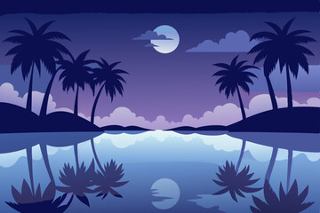 twilight reflections on a calm lagoon framed 