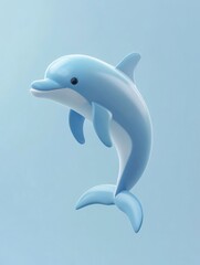 Obraz premium Light-blue stylized dolphin in leaping pose against pale background.