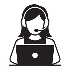 Call Center, Female Customer Service Representative Silhouette vector  girl with laptop 