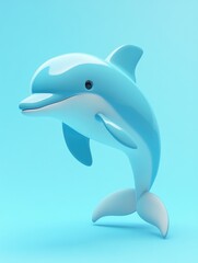 Fototapeta premium Animated playful dolphin leaping against a light blue background.