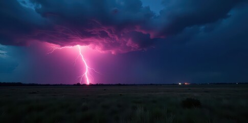 Bright flash of lightning across a brooding, dark landscape with gathering storm clouds , black and white, storm clouds
