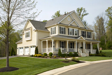 Modern Colonial Style House with Garage and Landscaped Front Yard