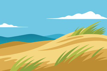 wind blown coastal dune landscape with grass 