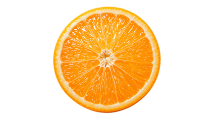 Vibrant orange slice on white background, showcasing its juicy texture and bright color.