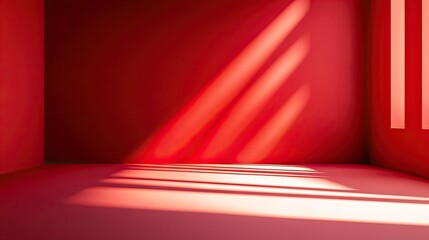 Empty bright red studio background for product display with copy space