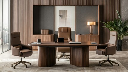 Elegant Executive Office &ndash; Warm Wooden Accents & Stylish Workspace