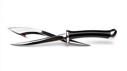 Two ornate daggers with polished silver blades and dark handles are crossed against a white background, creating a sense of mystery and elegance.