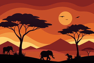windswept savannah with acacia trees and distant e.svg