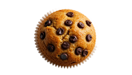 Delicious chocolate chip muffin isolated on white, a perfect treat for breakfast or snack