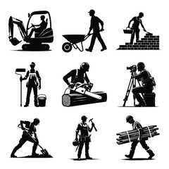 Construction worker bundle set collection vector illustration isolated on a white background