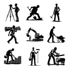 Construction worker bundle set collection vector illustration isolated on a white background