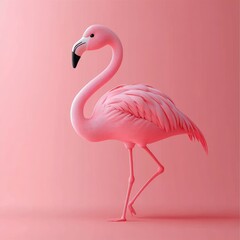 Fototapeta premium Monochromatic pink flamingo against a solid pink backdrop.